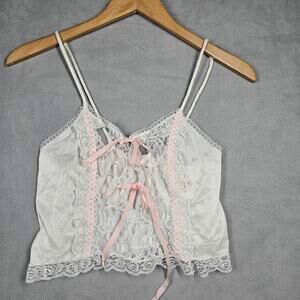 Vintage Undercover Wear Lingerie Womens M Lace Sheer Crop Top White Coquette USA